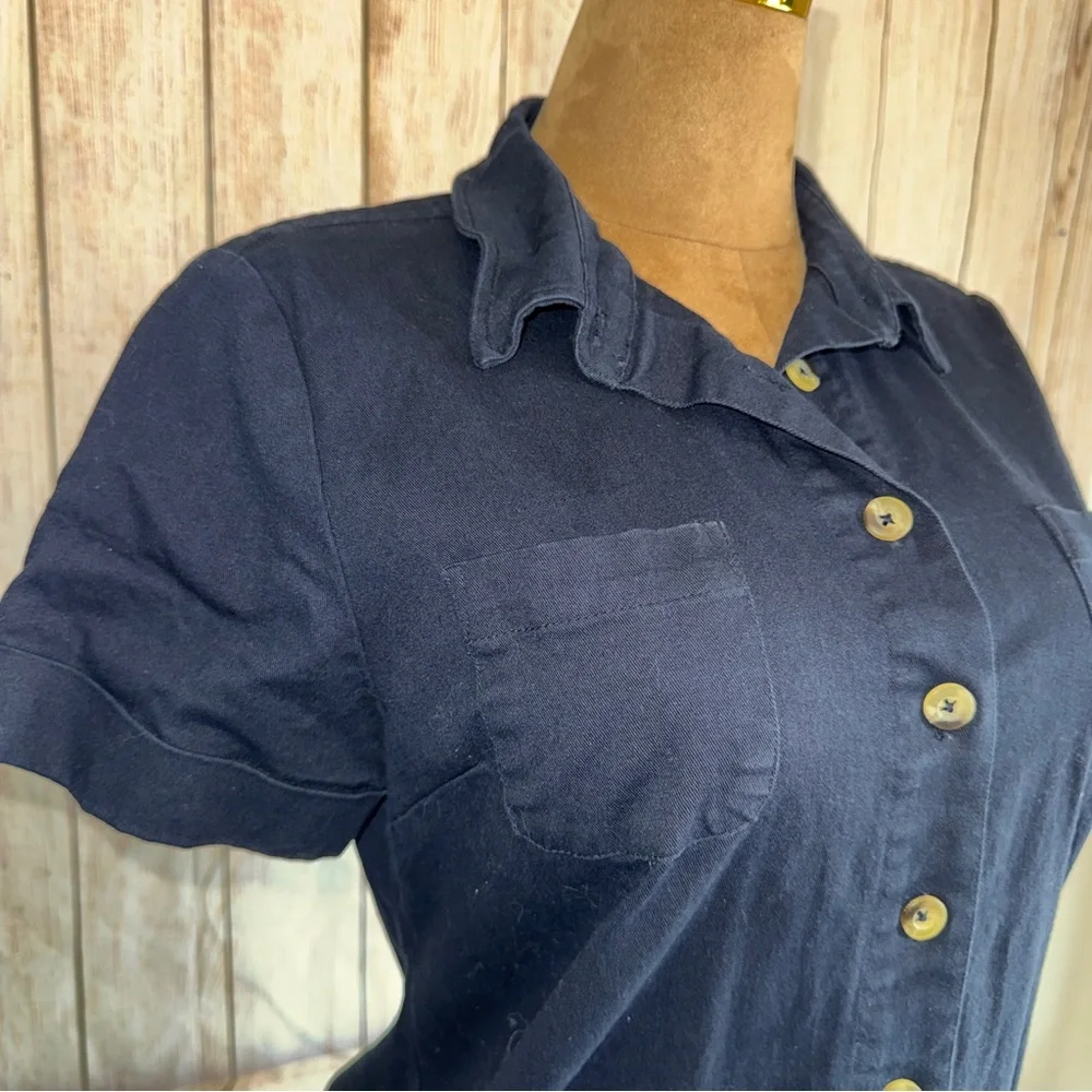 CHADWICKS Vintage Button Front Shirt Dress, Cotton, Safari Navy Sz 16 90s - Picture 3 of 12